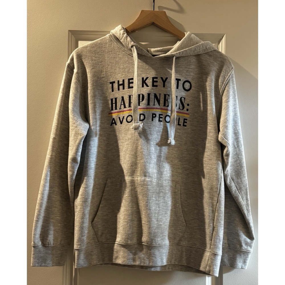 Wound Up The Key To Happiness Avoid People Hoodie Gray Graphic Sweatshirt Med
